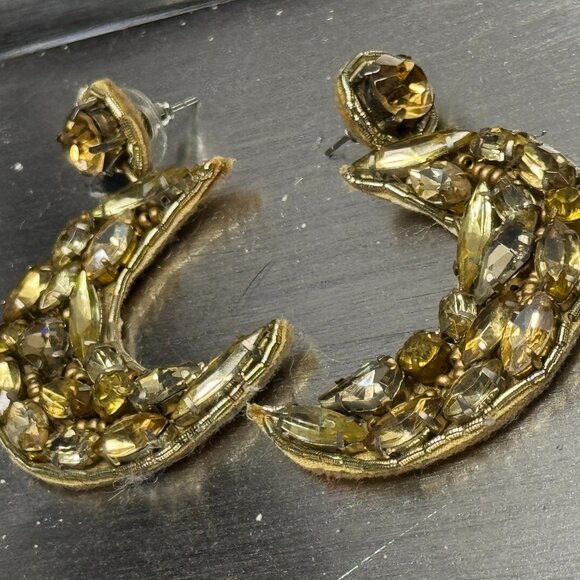 Plunder Crescent Moon Earrings Beaded Rhinestones EUC - Picture 1 of 3